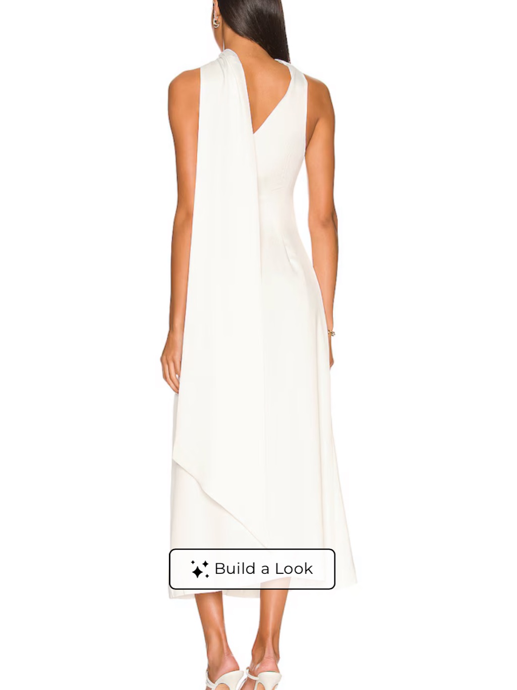 One-Shoulder White Draped Midi Dress